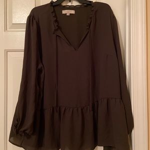 Loft olive green long sleeve blouse size 22